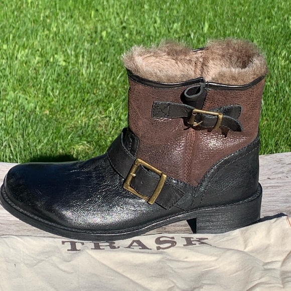 Trask Shearling Lined Moto Boots Brenna - Picture 1 of 13